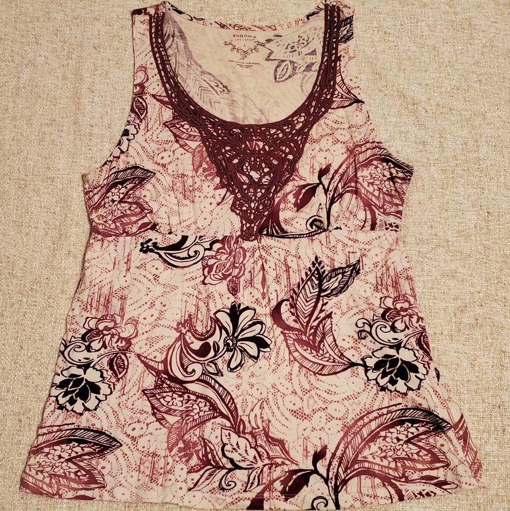Maroon Floral Tank Top - Large
